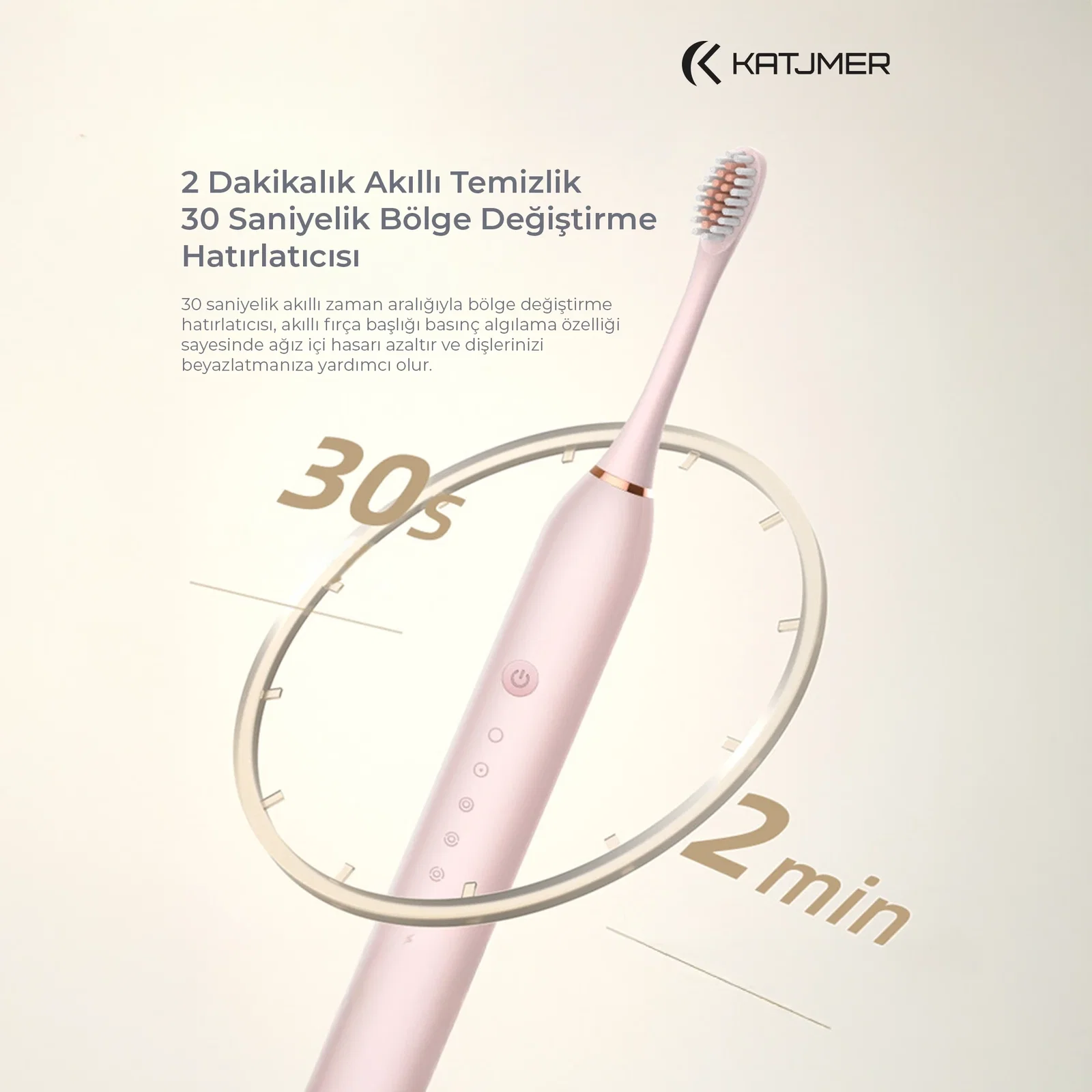 KATJMER KJ/DR-001 X-3 Dentora Elektrikli Diş Fırçası - PEMBE - Görsel 4