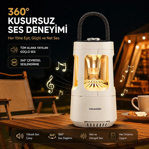 VENANDİN QD08 CAMPORA Bluetooth Hoparlörlü LED Lamba 10W, 4000 mAh, 230 Lümen - BEYAZ - Görsel 2