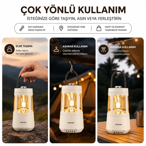 VENANDİN QD08 CAMPORA Bluetooth Hoparlörlü LED Lamba 10W, 4000 mAh, 230 Lümen - BEYAZ - Görsel 3