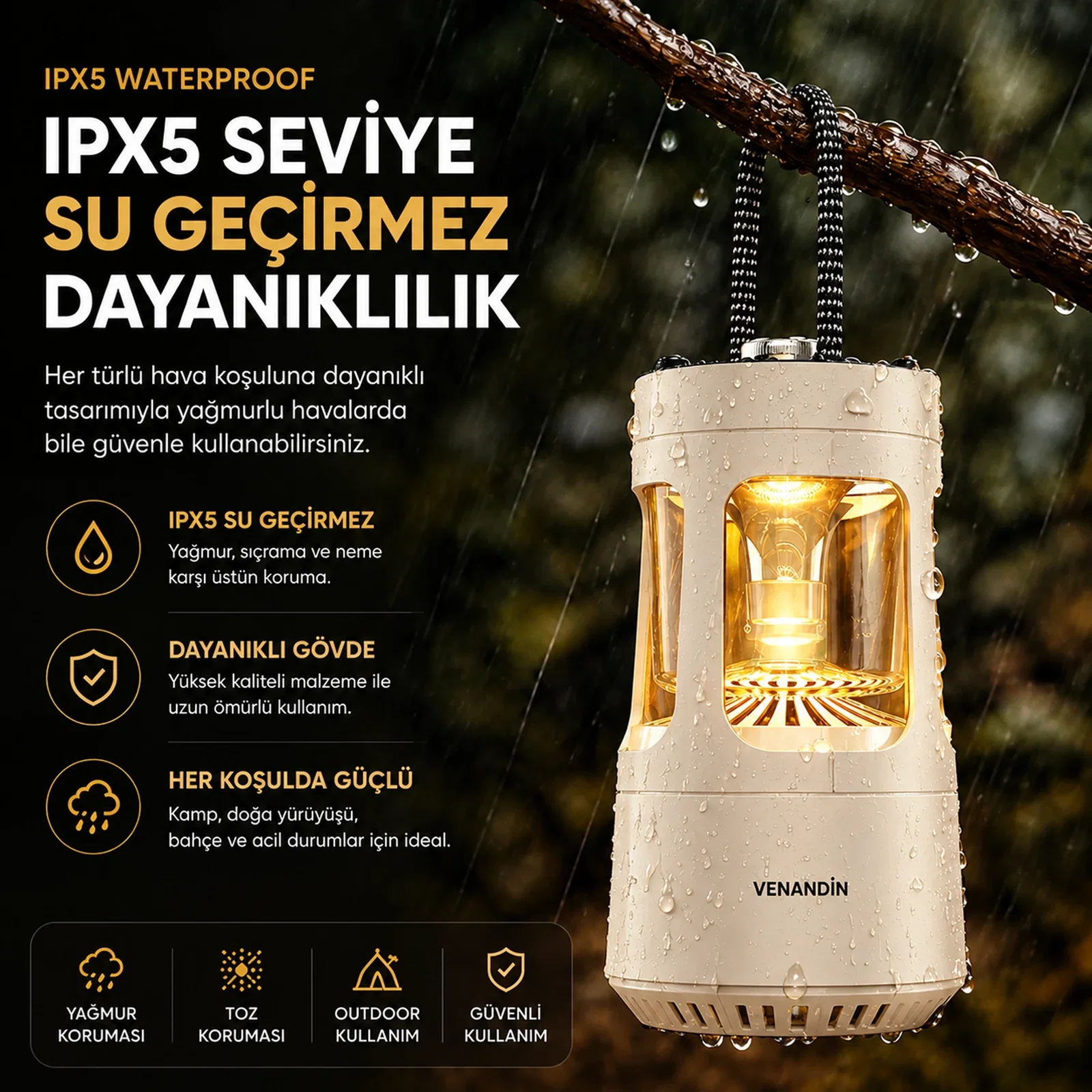 VENANDİN QD08 CAMPORA Bluetooth Hoparlörlü LED Lamba 10W, 4000 mAh, 230 Lümen - BEYAZ - Görsel 5