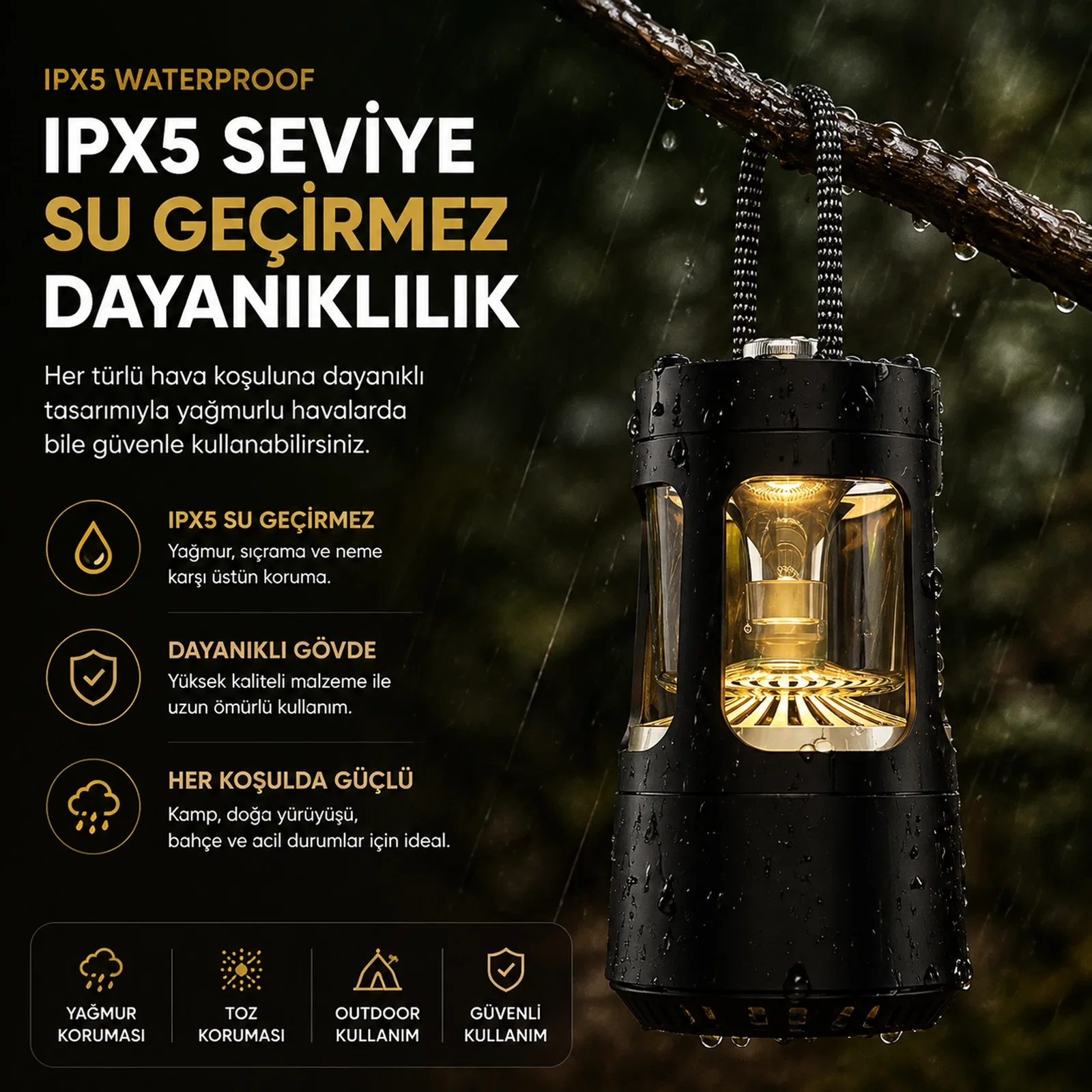 VENANDİN QD08 CAMPORA Bluetooth Hoparlörlü LED Lamba 10W, 4000 mAh, 230 Lümen - SİYAH - Görsel 5