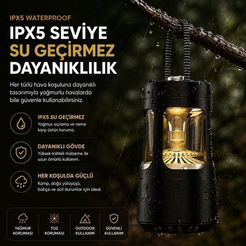 VENANDİN QD08 CAMPORA Bluetooth Hoparlörlü LED Lamba 10W, 4000 mAh, 230 Lümen - SİYAH - Görsel 5