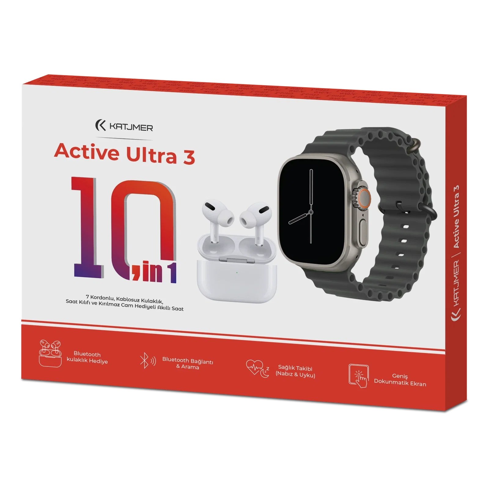 KATJMER KJ/AU-001 ACTİVE ULTRA 3  12İN1 BLUETOOTH KULAKLIK + 7 KORDONLU AKILLI SAAT  - GÜMÜŞ - Görsel 4