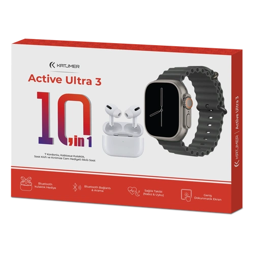 KATJMER KJ/AU-001 ACTİVE ULTRA 3 12İN1 BLUETOOTH KULAKLIK + 7 KORDONLU AKILLI SAAT - GÜMÜŞ - Görsel 4