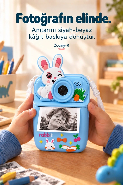 KATJMER KJ/ZM-003 ZOOMY-R TAVŞAN FİGÜRLÜ ANINDA BASKILI ÇOCUK KAMERASI - MAVİ - Görsel 2