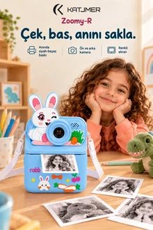 KATJMER KJ/ZM-003 ZOOMY-R TAVŞAN FİGÜRLÜ ANINDA BASKILI ÇOCUK KAMERASI - MAVİ