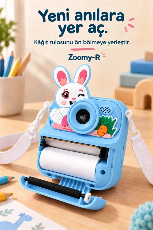 KATJMER KJ/ZM-003 ZOOMY-R TAVŞAN FİGÜRLÜ ANINDA BASKILI ÇOCUK KAMERASI - MAVİ - Görsel 5