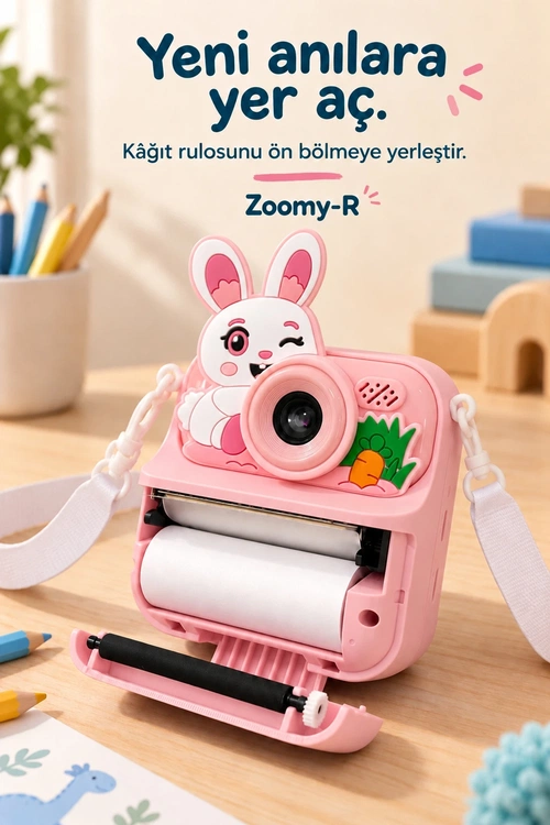 KATJMER KJ/ZM-003 ZOOMY-R TAVŞAN FİGÜRLÜ ANINDA BASKILI ÇOCUK KAMERASI - PEMBE - Görsel 5
