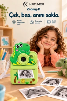 KATJMER KJ/ZM-002 ZOOMY-D DİNOZOR FİGÜRLÜ ANINDA BASKILI ÇOCUK KAMERASI - YEŞİL