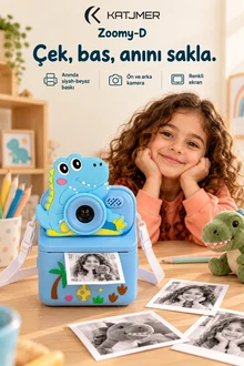 KATJMER KJ/ZM-002 ZOOMY-D DİNOZOR FİGÜRLÜ ANINDA BASKILI ÇOCUK KAMERASI - MAVİ