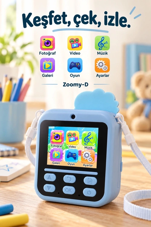 KATJMER KJ/ZM-002 ZOOMY-D DİNOZOR FİGÜRLÜ ANINDA BASKILI ÇOCUK KAMERASI - MAVİ - Görsel 4
