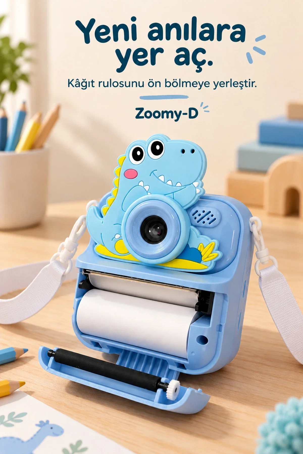 KATJMER KJ/ZM-002 ZOOMY-D DİNOZOR FİGÜRLÜ ANINDA BASKILI ÇOCUK KAMERASI - MAVİ - Görsel 5