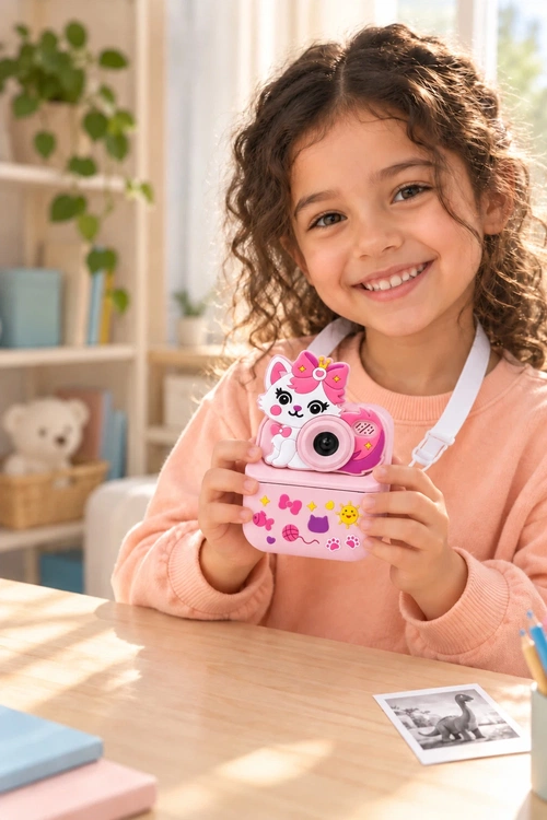 KATJMER KJ/ZM-001 ZOOMY-C KEDİ FİGÜRLÜ ANINDA BASKILI ÇOCUK KAMERASI - PEMBE - Görsel 8