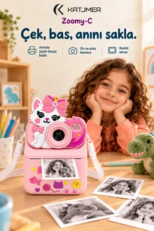 KATJMER KJ/ZM-001 ZOOMY-C KEDİ FİGÜRLÜ ANINDA BASKILI ÇOCUK KAMERASI - PEMBE