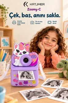 KATJMER KJ/ZM-001 ZOOMY-C KEDİ FİGÜRLÜ ANINDA BASKILI ÇOCUK KAMERASI - MOR
