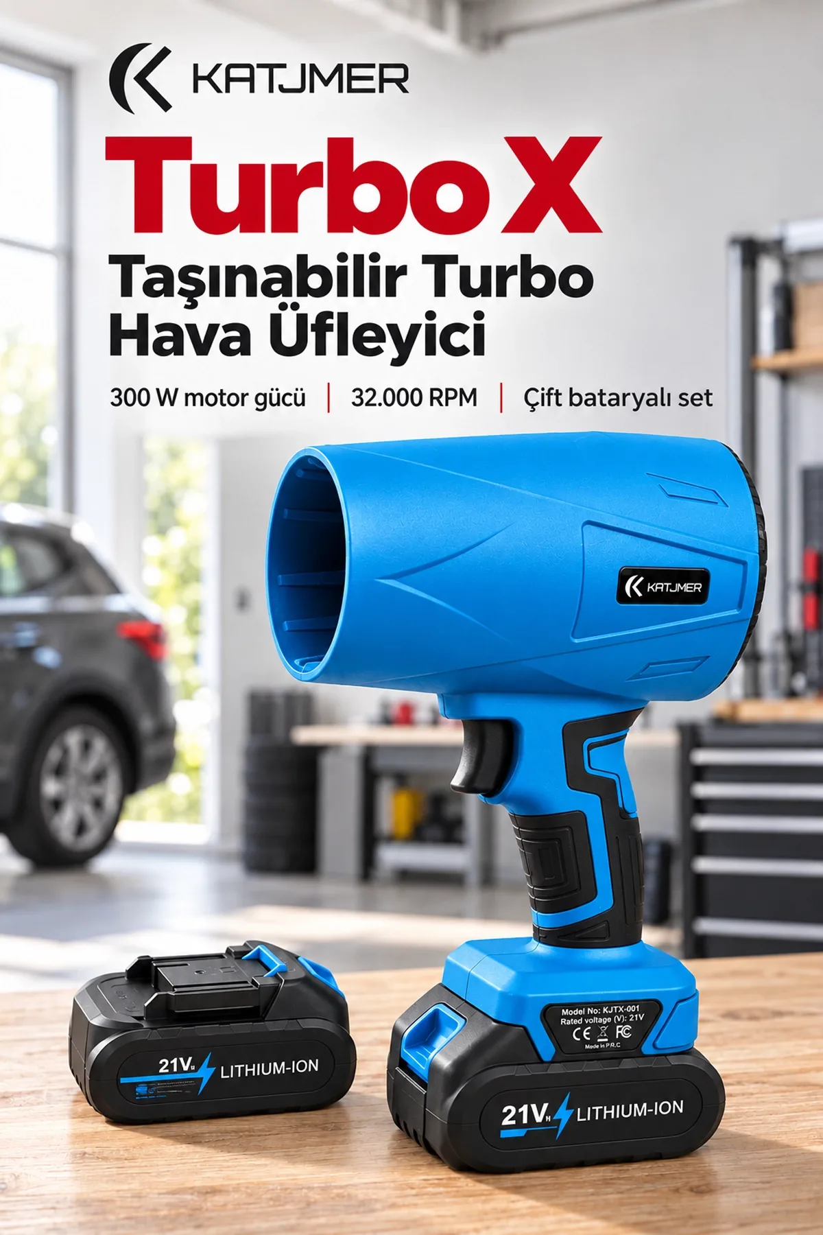 KATJMER KJ/TX-001 TURBO X TAŞINABİLİR TURBO HAVA ÜFLEYİCİ - MAVİ - Görsel 1