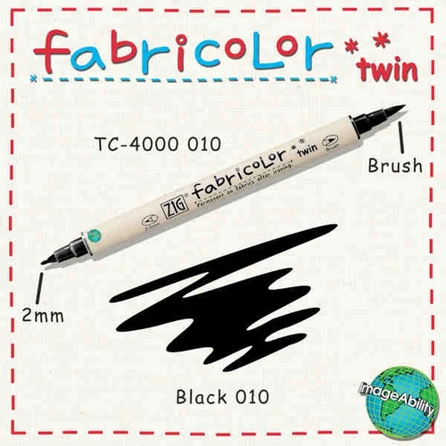 Zig Fabricolor Twin Çift Uçlu Kumaş Boyama Kalemi BLACK - Görsel 1