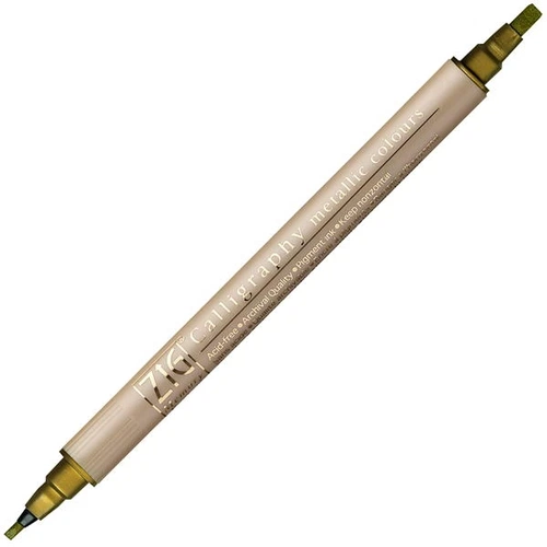 Zig Çift Uçlu Yaldızlı Kaligrafi Kalemi 2 mm + 3.5 mm 101 Metallic Gold - Görsel 1