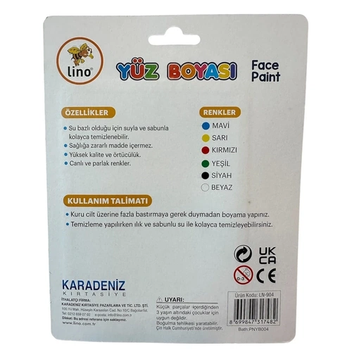 Lino Yıkanabilir Yüz Boyası 6 Renk Tablet + Fırça LN-904 - Görsel 2