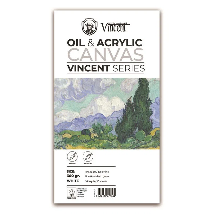 Vincent Oil & Acrylic Canvas White Tuval Dokulu Blok 300 gr 10x18 cm 10 Sayfa - Görsel 1