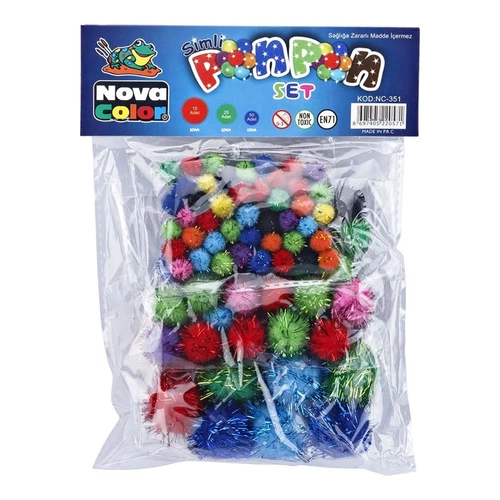 Nova Color Simli Ponpon 3 Boy Karışık Set - Görsel 1