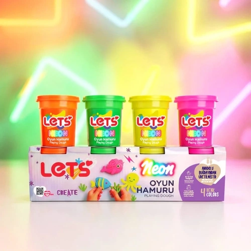 Lets 4 Renk Neon Oyun Hamuru 440 gr - Görsel 1