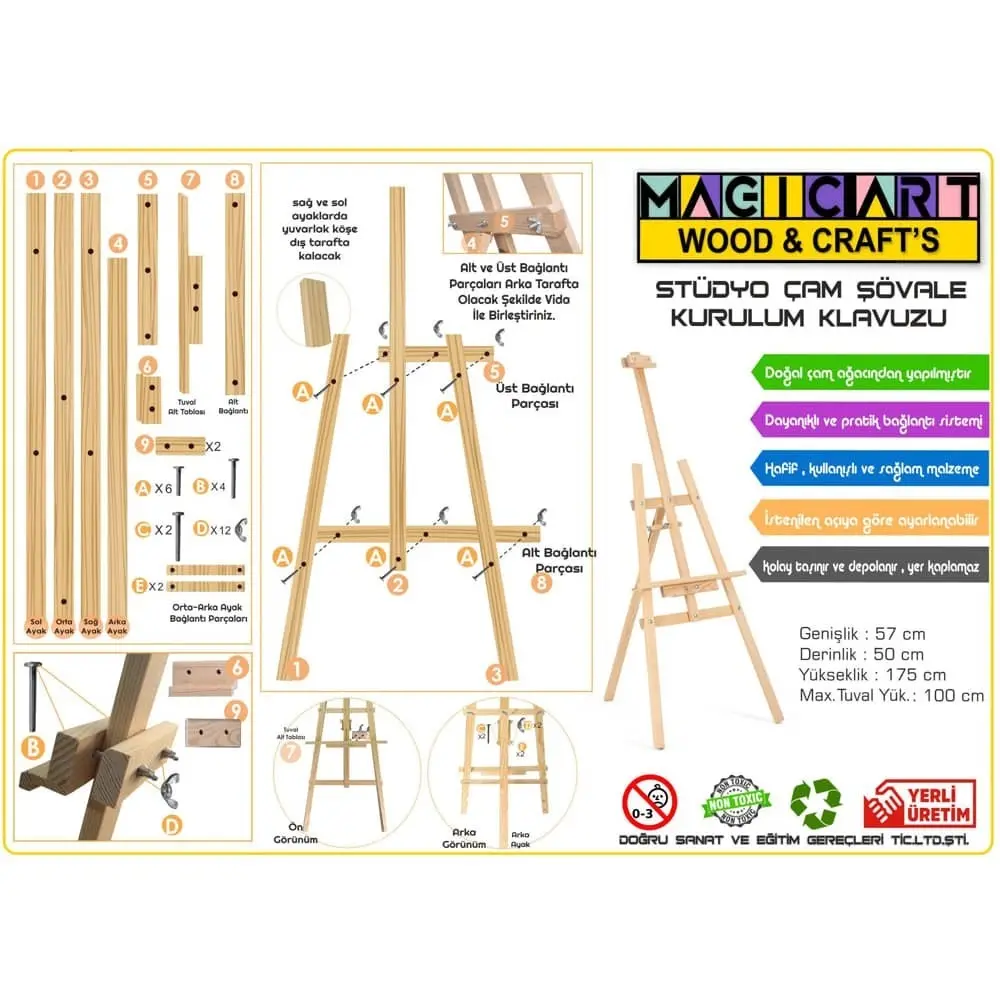Magic Art Stüdyo Tipi Çam Şövale 175 cm - Görsel 6