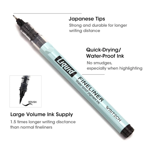 Writech Liquid Fineliner Sıvı Mürekkepli Fırça Uçlu Rapido Çizim Kalemi Brush - Görsel 1