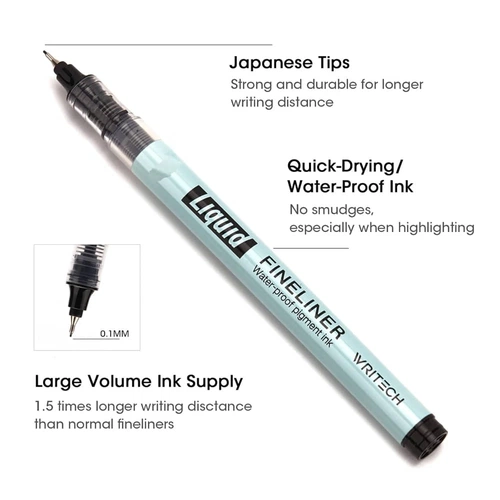Writech Liquid Fineliner Sıvı Mürekkepli Rapido Çizim Kalemi 0.1 mm - Görsel 1