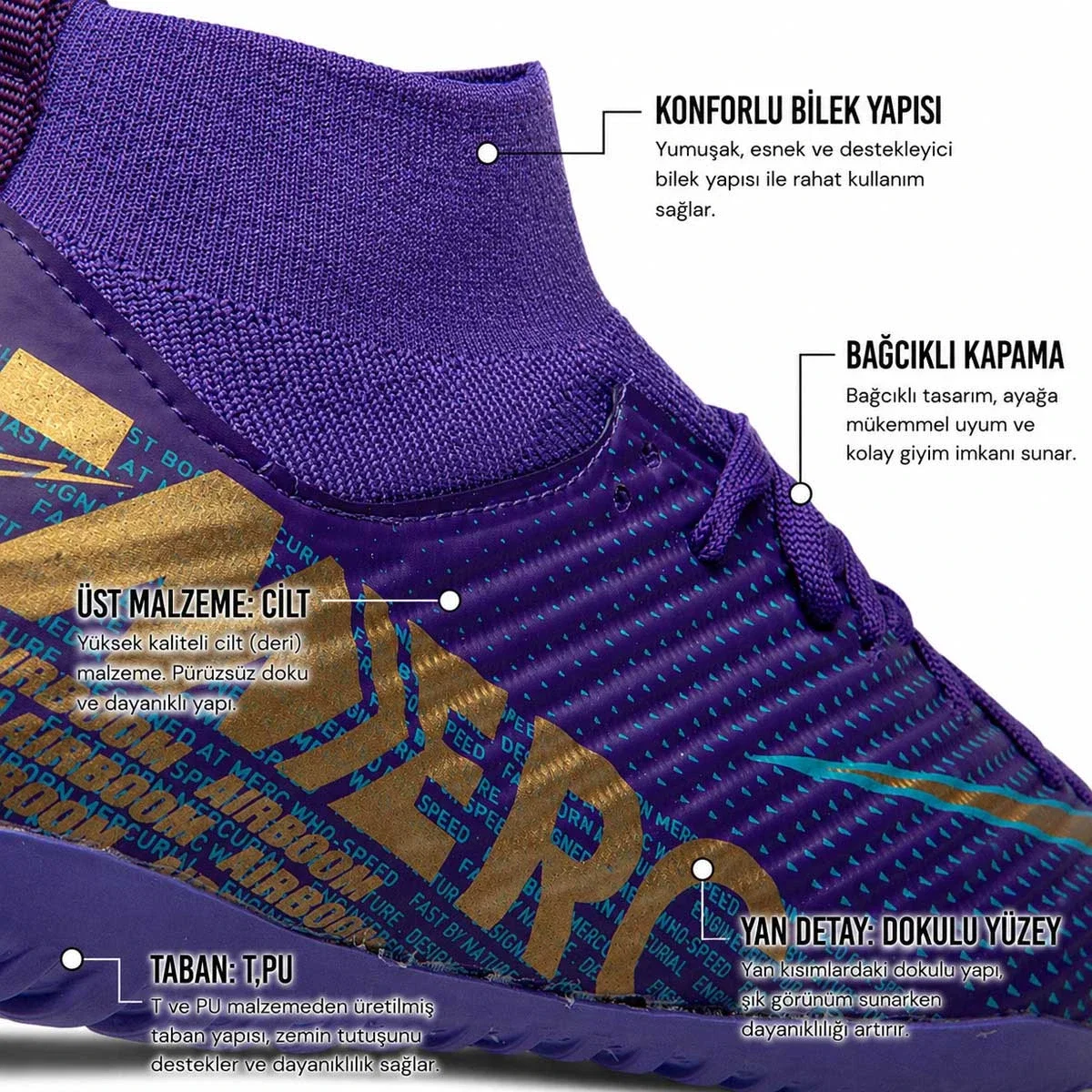 Laliga Erkek 700 Halı Saha Mor Altın - Görsel 4
