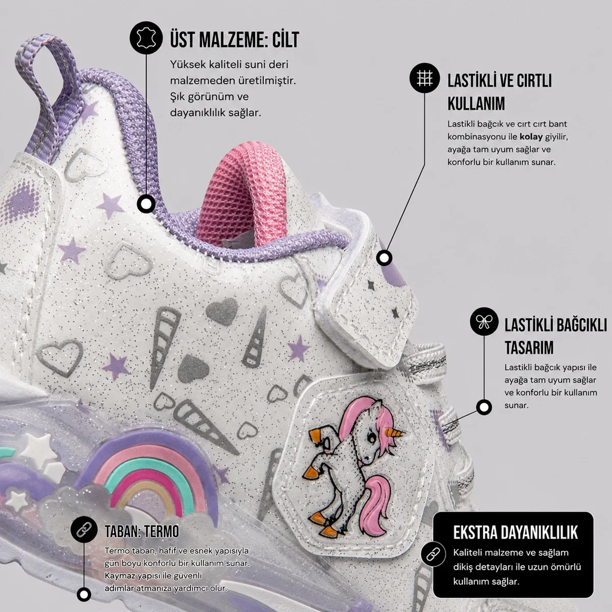 Minio Unicorn Patik 727 Cilt Beyaz Lila