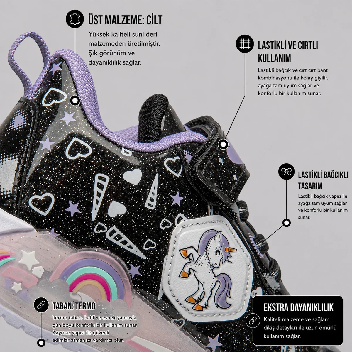 Minio Unicorn Patik 727 Cilt Siyah Lila - Görsel 4