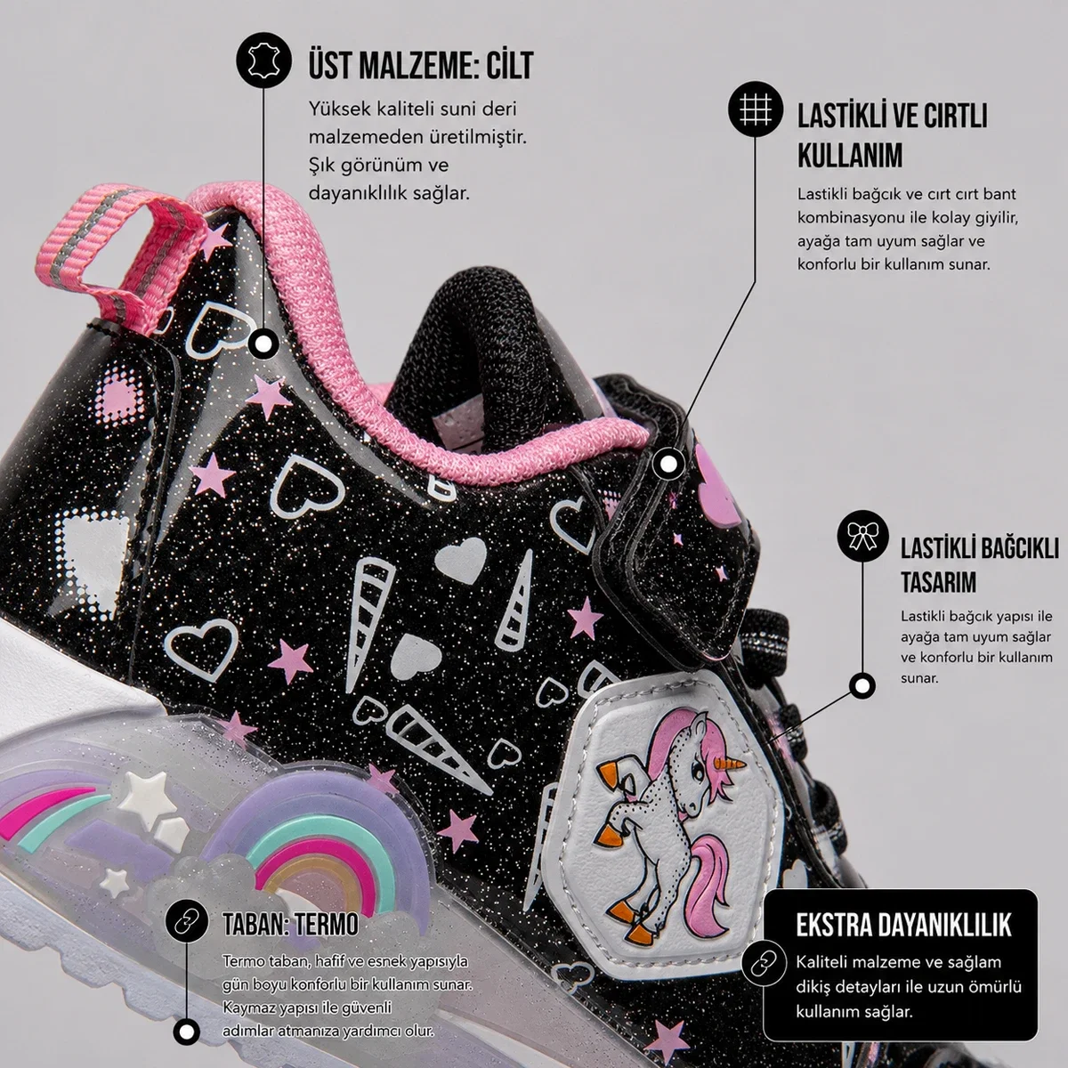 Minio Unicorn Patik 727 Cilt Siyah Pembe - Görsel 4