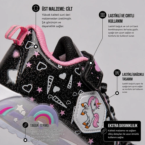 Minio Unicorn Patik 727 Cilt Siyah Pembe - Görsel 4